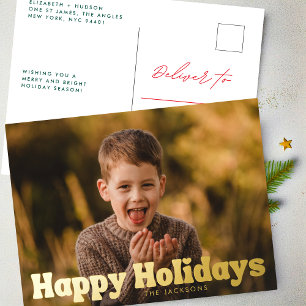 Postal Festiva Con Relieve Metalizado moderno negrita dorado Felices Fiestas foto navida