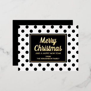 Postal Festiva Con Relieve Metalizado Moderno Negro Blanco Lunares Navidad Oro