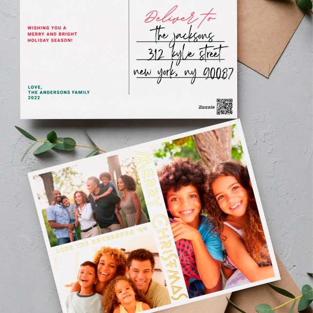 Postal Festiva Con Relieve Metalizado MODERNO Oro BLANCO MERRY CHRISTMAS MULTI Foto (Subido por el creador)