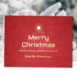 Postal Festiva Con Relieve Metalizado Moderno Script Luxe Feliz Navidad Burdeos