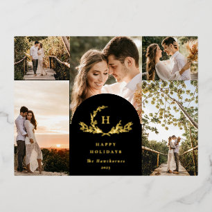 Postal Festiva Con Relieve Metalizado Monograma orgánico 5 Foto