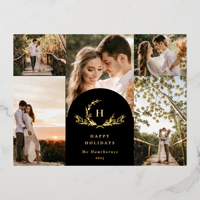 Postal Festiva Con Relieve Metalizado Monograma orgánico 5 Foto (Anverso)