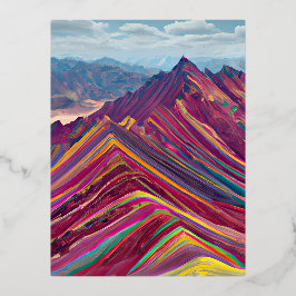 Postal Festiva Con Relieve Metalizado Montañas arcoiris, también conocidas como Montañas