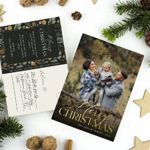 Postal Festiva Con Relieve Metalizado Moody Botanical Vertical Photo Gold