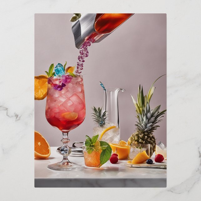 Postal Festiva Con Relieve Metalizado Mostrar un cóctel fascinante (Anverso)