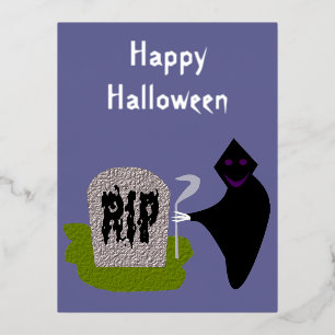 Postal Festiva Con Relieve Metalizado Muerte en el Personalizado de Halloween en el ceme