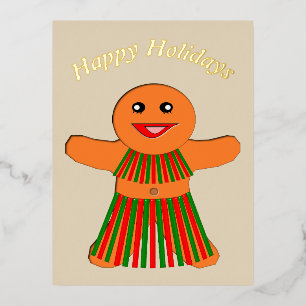 Postal Festiva Con Relieve Metalizado Mujer de Pan de Jengibre de Fiesta de Navidad