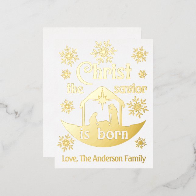 Postal Festiva Con Relieve Metalizado Nacimiento de Navidad Cristiano Cristo Salvador ha (Anverso/Reverso)
