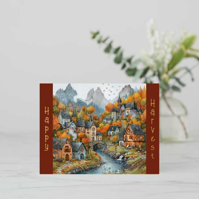 Postal Festiva Con Relieve Metalizado Naranja de la época Ilustracion de los Árboles del (Anverso de pie)