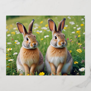 Postal Festiva Con Relieve Metalizado Naturaleza animal de conejo