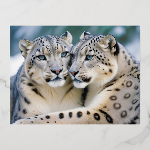 Postal Festiva Con Relieve Metalizado Naturaleza animal leopardo de la nieve Afecto a la