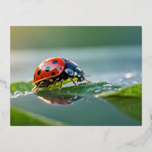 Postal Festiva Con Relieve Metalizado Naturaleza de Ladybug Vida silvestre colorida Sere