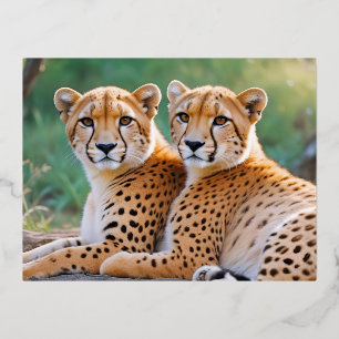 Postal Festiva Con Relieve Metalizado Naturaleza de los animales guepardo