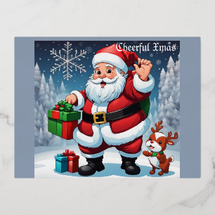 Postal Festiva Con Relieve Metalizado Navidad Alegre