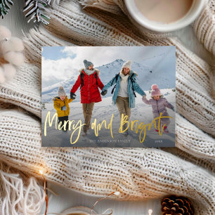 Postal Festiva Con Relieve Metalizado Navidad Alegre y Brillante Oro y Foto