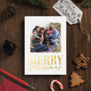 Postal Festiva Con Relieve Metalizado Navidad Elegante Caligrafía Dorada Dos Fotos