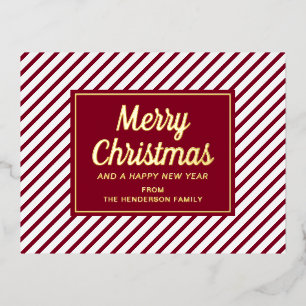 Postal Festiva Con Relieve Metalizado Navidad Elegante en Rojo Escritura