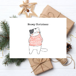 Postal Festiva Con Relieve Metalizado Navidad Meowy Adorable