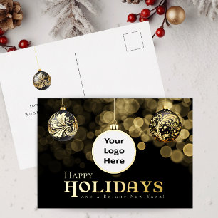 Postal Festiva Con Relieve Metalizado Navidad Negra y Dorada Felices Fiestas Empresa