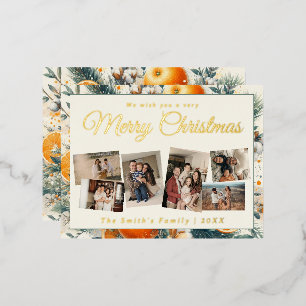 Postal Festiva Con Relieve Metalizado Navidades 6x foto vintage retro floral