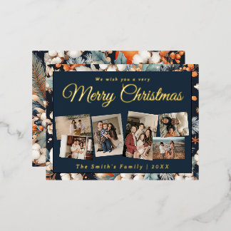 Postal Festiva Con Relieve Metalizado Navidades 6x foto vintage retro floral