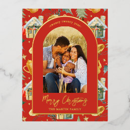 Postal Festiva Con Relieve Metalizado Navidades acuáticos foto roja