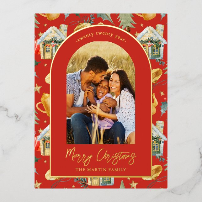 Postal Festiva Con Relieve Metalizado Navidades acuáticos foto roja (Anverso)