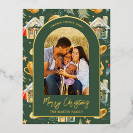 Postal Festiva Con Relieve Metalizado Navidades acuáticos foto verde