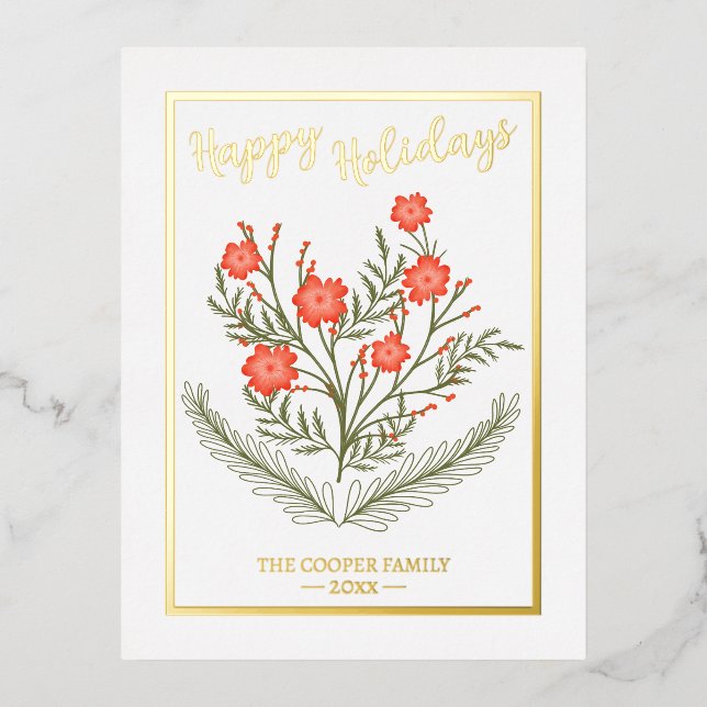 Postal Festiva Con Relieve Metalizado Navidades alegres saludos estacionales floral de i (Anverso)