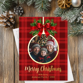Postal Festiva Con Relieve Metalizado Navidades Ball Ornament Photo Buffalo Plaid