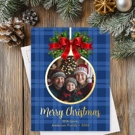 Postal Festiva Con Relieve Metalizado Navidades Ball Ornament Photo Buffalo Plaid