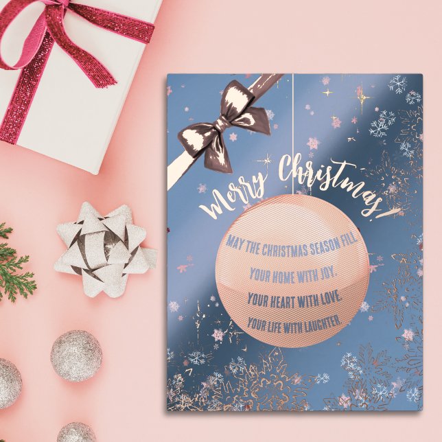 Postal Festiva Con Relieve Metalizado Navidades baubles en rosa dulce y azul (Subido por el creador)