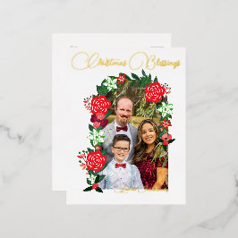 Postal Festiva Con Relieve Metalizado Navidades bendiciendo la floral