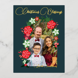 Postal Festiva Con Relieve Metalizado Navidades bendiciendo la floral