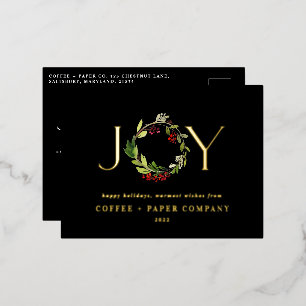 Postal Festiva Con Relieve Metalizado Navidades botánicos de acuarela moderna corporativ