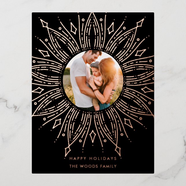 Postal Festiva Con Relieve Metalizado Navidades de arte deco con marco de bronceado negr (Anverso)