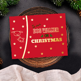 Postal Festiva Con Relieve Metalizado Navidades de Dog Walker Cat Dog Gold Holiday Navid