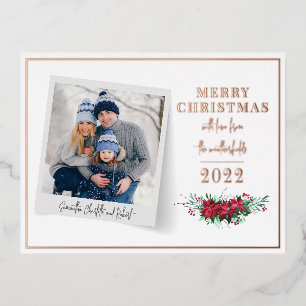 Postal Festiva Con Relieve Metalizado Navidades de fotografía familiares vacaciones Rosa