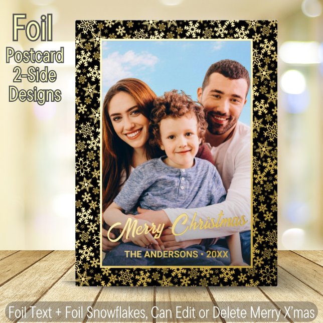 Postal Festiva Con Relieve Metalizado Navidades de fotografía modernos elegantes en negr (Subido por el creador)