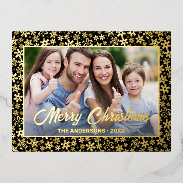 Postal Festiva Con Relieve Metalizado Navidades de fotografía modernos elegantes en negr (Anverso)