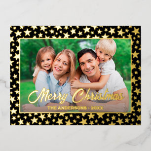 Postal Festiva Con Relieve Metalizado Navidades de fotografía modernos elegantes estrell