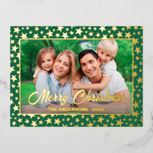 Postal Festiva Con Relieve Metalizado Navidades de fotografía modernos elegantes estrell
