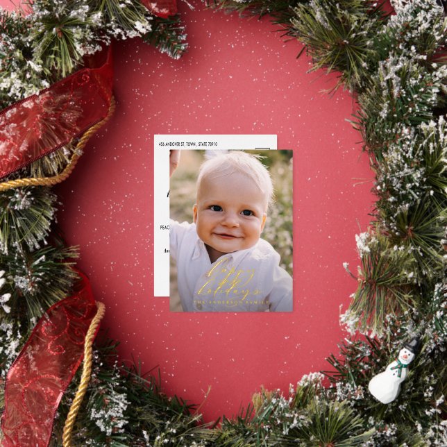 Postal Festiva Con Relieve Metalizado Navidades de fotografía modernos mínimos guión ele (in situ)