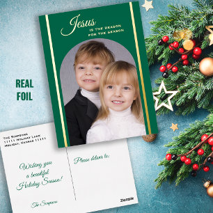 Postal Festiva Con Relieve Metalizado Navidades de fotografía religiosos Oro verde