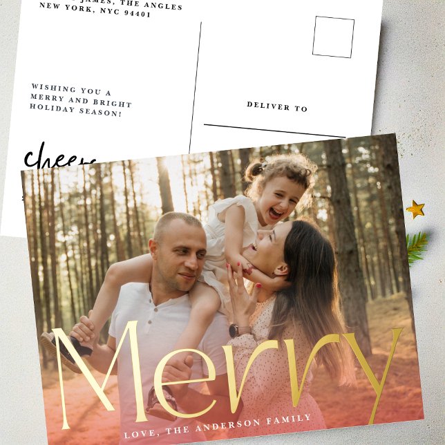 Postal Festiva Con Relieve Metalizado Navidades de fotos de oro moderno rojo (Subido por el creador)