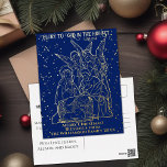 Postal Festiva Con Relieve Metalizado Navidades de la noche sagrada Natividad escena de<br><div class="desc">Diseño de natividad Relieve metalizado con María,  José,  Jesús y ángeles,  con estrellas y escritura de Lucas 2:14 "Gloria a Dios en la más alta... ",  texto de personalizable en la parte delantera y trasera.</div>