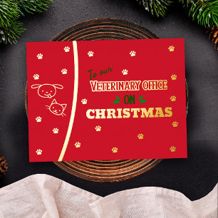 Postal Festiva Con Relieve Metalizado Navidades de la Oficina Veterinaria Cat Dog Gold H