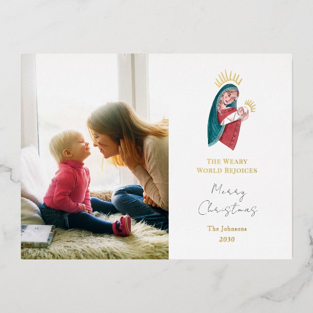 Postal Festiva Con Relieve Metalizado Navidades de María y Jesús (Anverso)