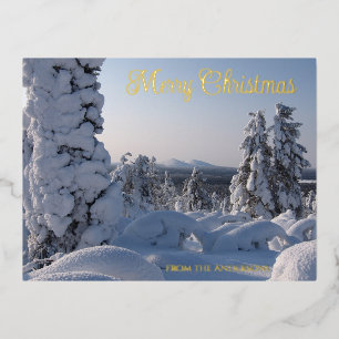 Postal Festiva Con Relieve Metalizado Navidades de Snowy Winter Scenery