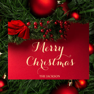 Postal Festiva Con Relieve Metalizado Navidades de tipografía roja y de oro de nombre fa